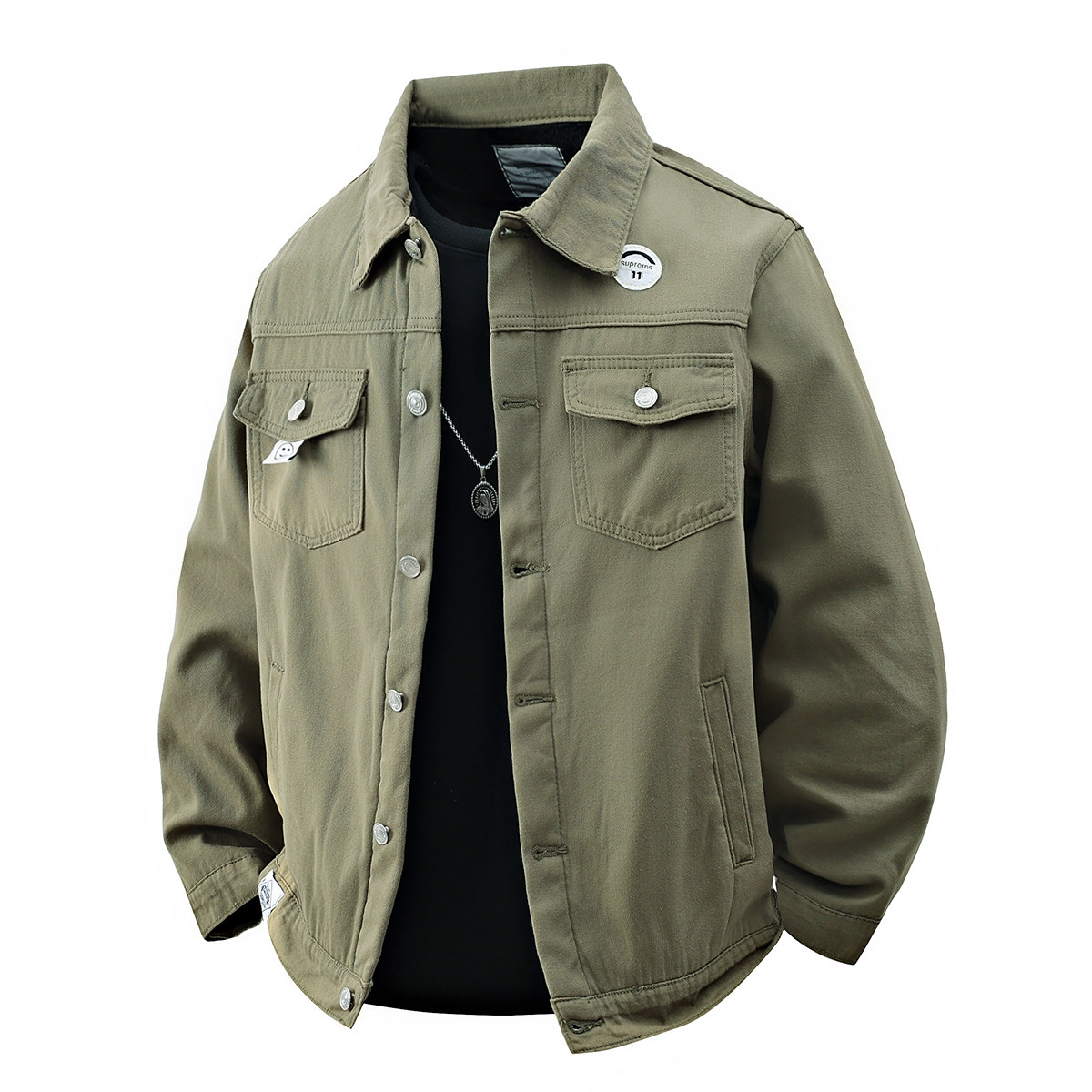 工装风翻领夹克男军宽松多口袋外套时尚长袖上衣JA9013-特价P60，男装夹克，电商A007-1