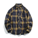 港风复古格子长袖衬衫男女中性衬衣外套C2214-P30【特价】，男装衬衫，电商A007-1