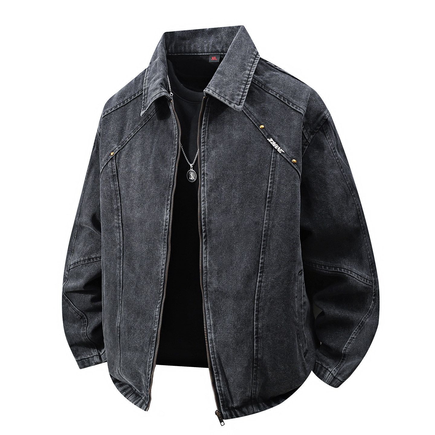 复古牛仔夹克男宽松翻领机车风工装外套百搭上衣JA2025-特价P88，男装夹克，电商A007-1