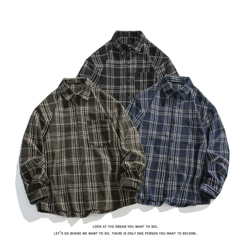 复古格子雪尼尔加厚衬衫夹克外套休闲情侣宽松C2201-P45【特价】，男装夹克，电商A007-1