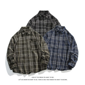 复古格子雪尼尔加厚衬衫夹克外套休闲情侣宽松C2201-P45【特价】，男装夹克，电商A007-1