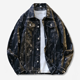 工装风翻领牛仔夹克男宽松印花潮牌百搭外套男士夹克JA28-特价P58，男装夹克，电商A007-1