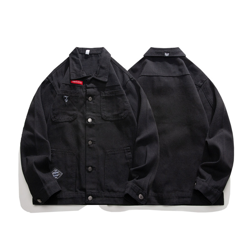 工装风翻领牛仔夹克男休闲宽松纽扣多口袋长袖外套JB80-特价P53，男装夹克，电商A007-1