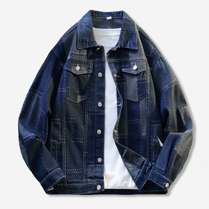 工装风拼接牛仔夹克男翻领宽松百搭外套青年纽扣上衣JA36-特价P58，男装夹克，电商A007-1
