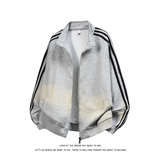 拼色三条杠撞色开衫卫衣大码宽松休闲立领外套W4602-P52【特价】，女装短外套，电商A007-1