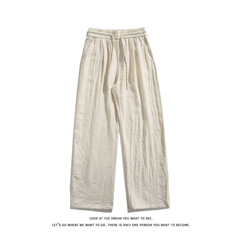 夏季亚麻透气简约纯色抽绳松紧腰宽松阔腿休闲长裤K8626-特价40,男装休闲裤,电商A007-1