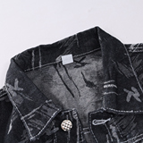 工装风翻领牛仔夹克男宽松印花潮牌百搭外套男士夹克JA28-特价P58，男装夹克，电商A007-1