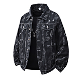 工装风翻领牛仔夹克男宽松印花潮牌百搭外套男士夹克JA28-特价P58，男装夹克，电商A007-1