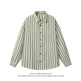 日系复古条纹衬衫男长袖宽松翻领少年感衬衣男女C2276-特价P40，男装衬衫，电商A007-1