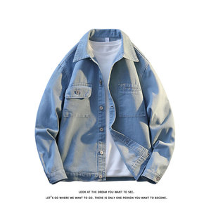 宽松翻领牛仔夹克外套潮流工装上衣宽松休闲纯色J9102-特价P51，男装夹克，电商A007-1