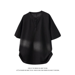 亨利领纯色简约短袖T恤男女宽松型韩版百搭休闲上衣T3697-特价P27图片