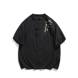 新中式风复古刺绣短袖T恤男立领盘扣风透气上衣T3521-特价P43，男装T恤，电商A007-1