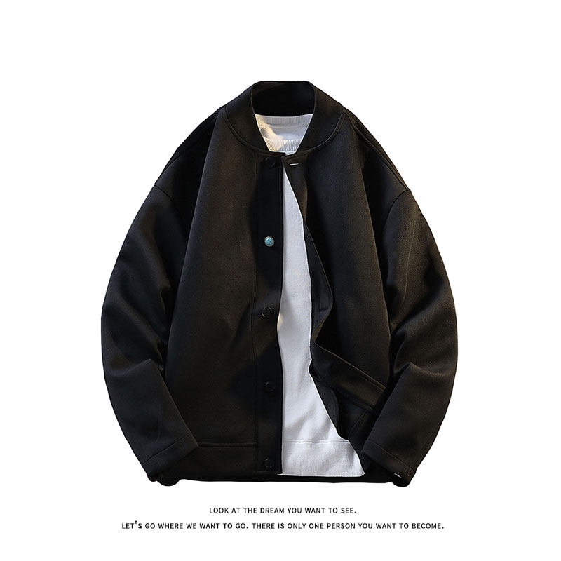 420克重磅棒球领纯色宽松休闲慵懒感上衣外套男女W4686-特价P58，女装短外套，电商A007-1