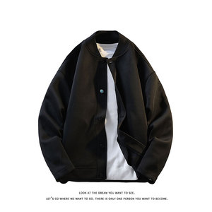 420克重磅棒球领纯色宽松休闲慵懒感上衣外套男女W4686-特价P58，女装短外套，电商A007-1