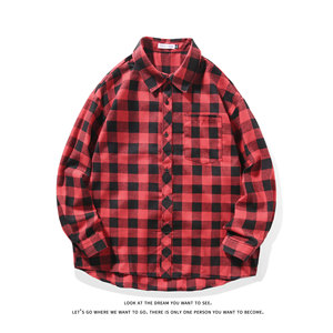 慵懒风潮流休闲宽松百搭情侣格子衬衫C2162-P32【特价】，男装衬衫，电商A007-1