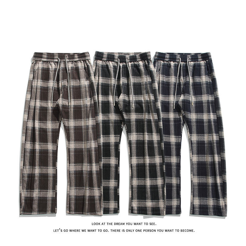 潮流大码中性风美式休闲直筒格子裤拖地裤长裤K8585-P48【特价】，男装休闲裤，电商A007-1