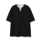 美式复古重磅假两件半袖夏季撞色拼接短袖T恤上衣T3700-特价P30，男装T恤，电商A007-1