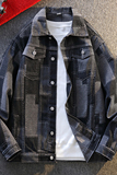 工装风拼接牛仔夹克男翻领宽松百搭外套青年纽扣上衣JA36-特价P58，男装夹克，电商A007-1