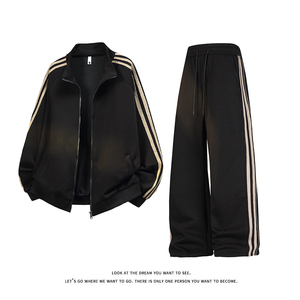 拼色三条杠撞色开衫卫衣大码宽松休闲立领外套W4602-P52【特价】，女装短外套，电商A007-1