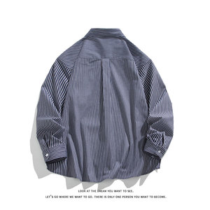 高品质条纹衬衫复古大码长袖衬衫外套C2210-P45【特价】图片