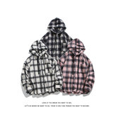 磨毛加厚连帽外套美式慵懒风大码格子长袖衬衫C2257-特价P45，男装衬衫，电商A007-1