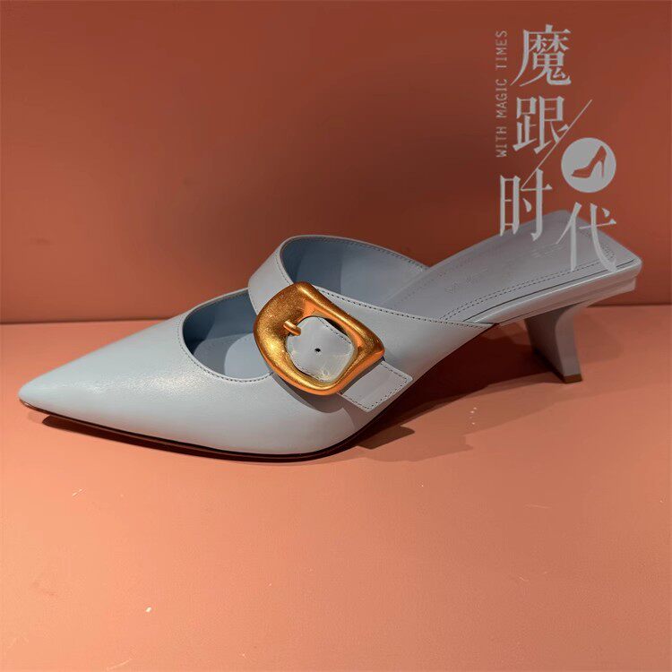 STELLA LUNA 春夏凉拖鞋 尖头异形跟玛丽珍金属扣一脚蹬 SL124034