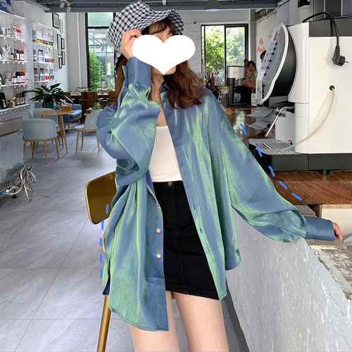 Elegant shirt female Hong Kong Style Mermaid Ji polarized top loose long sleeve sunscreen coat shirt