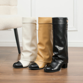 小香风圆头粗跟百搭长筒靴女2025秋冬新款 管女骑士靴 不过膝高筒裤