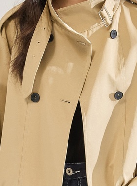 25秋季「风衣夹克」高密斜纹双排扣立领廓形感短款风衣外套25566