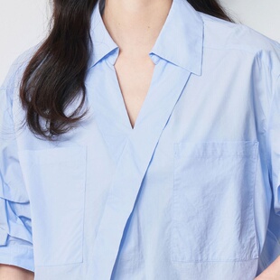 25秋气质职场斜门襟V领套头五分袖 通勤小众休闲上衣25079 衬衫