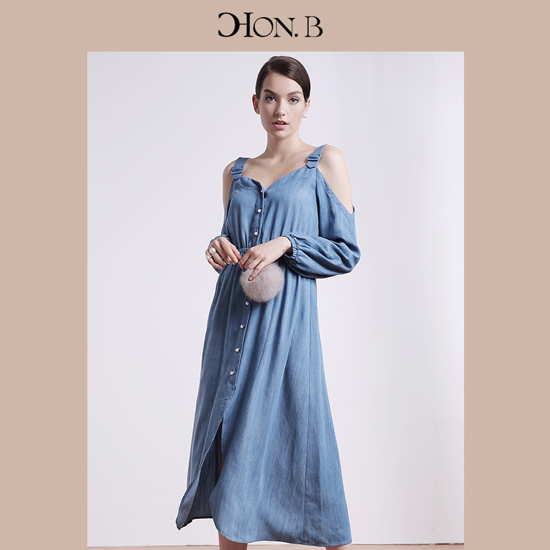 V领牛仔吊带连衣裙女装