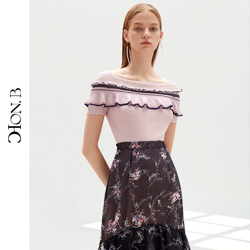 红贝缇商场同款荷叶边针织衫上衣