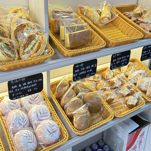 仿藤篮收纳筐面包篮蔬菜篮超市陈列展示筐长方形筐咖啡色篮柳编篮