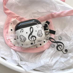 ins日韩小众简约黑色音符适用苹果airpods4保护套耳机壳airpods3代无线蓝牙airpodspro2耳机套保护壳软胶全包