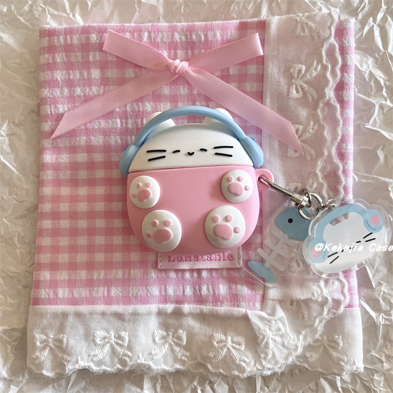 卡通粉色可爱猫咪airpods保护套