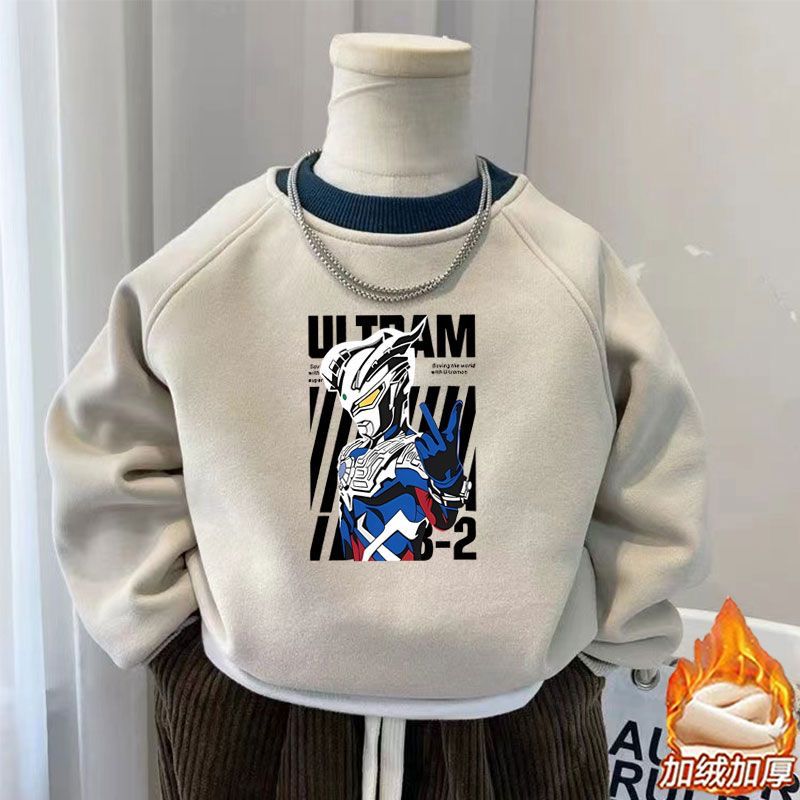 奥特曼衣服2025儿童冬款卡通打底衫男童休闲上衣女童加绒保暖卫衣
