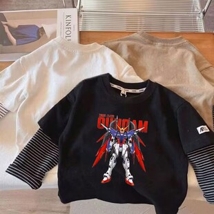 儿童春秋假两件长袖t恤男女童机甲战士纯棉上衣中小童秋装打底衫