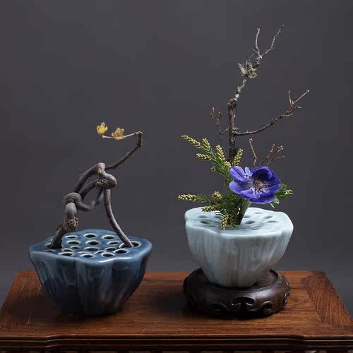 莲蓬花器插花器禅意摆件侘寂风