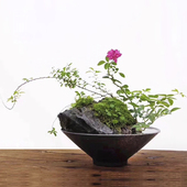 剑山插花器斗笠花器陶瓷花道碗花盆禅意插花器皿中式 花艺小盆 日式