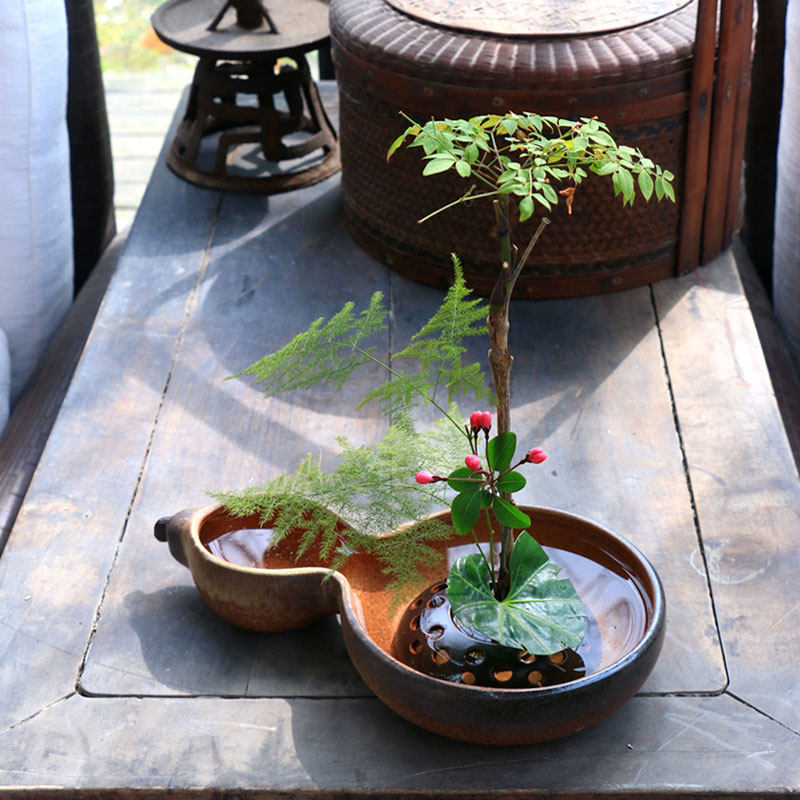 葫芦粗陶陶瓷花道花器剑山插花器中华花艺小原流家居插花器皿摆设,鲜花速递/花卉仿真/绿植园艺,花盆,淘宝优惠券,粉丝福利购,淘宝优惠卷