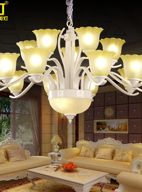 奥灯欧式田园吊灯白色新款高端大气轻奢客厅灯餐厅卧室书房灯9581