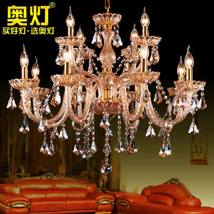 奥灯欧式客厅LED蜡烛水晶灯现代创意餐厅书房琥珀色玻璃吊灯1367