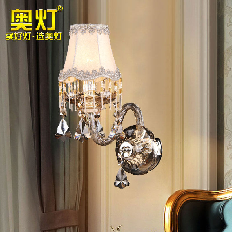 奥灯美式复古单头水晶壁灯酒店别墅走廊过道墙灯干邑色玻璃2948