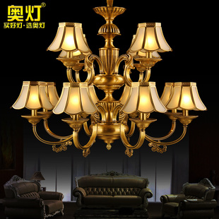 奥灯全铜客厅灯欧式 双层别墅餐厅书房吊灯复古卧室楼道灯具1640