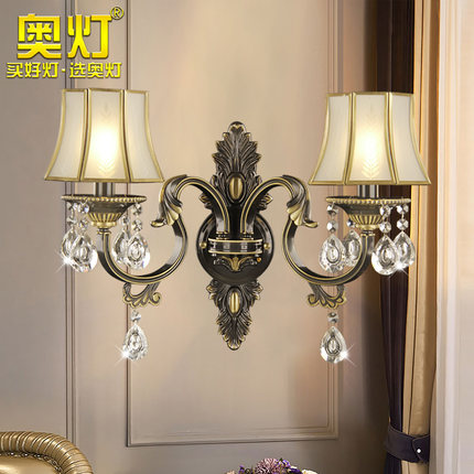 奥灯地中海双头黑擦金水晶壁灯房间客厅电视背景墙壁灯餐厅灯B189