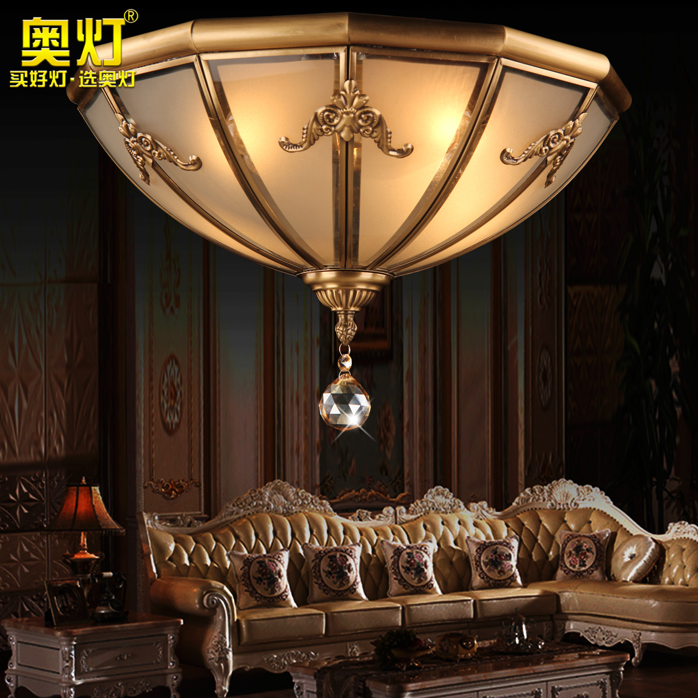 欧式led吸顶灯全铜灯具古典全铜吸顶灯圆形卧室过道吸顶灯6012