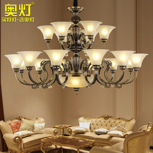 奥灯欧式 复古黑描金家用轻奢全铜灯具简约大气客厅双层吊灯H340