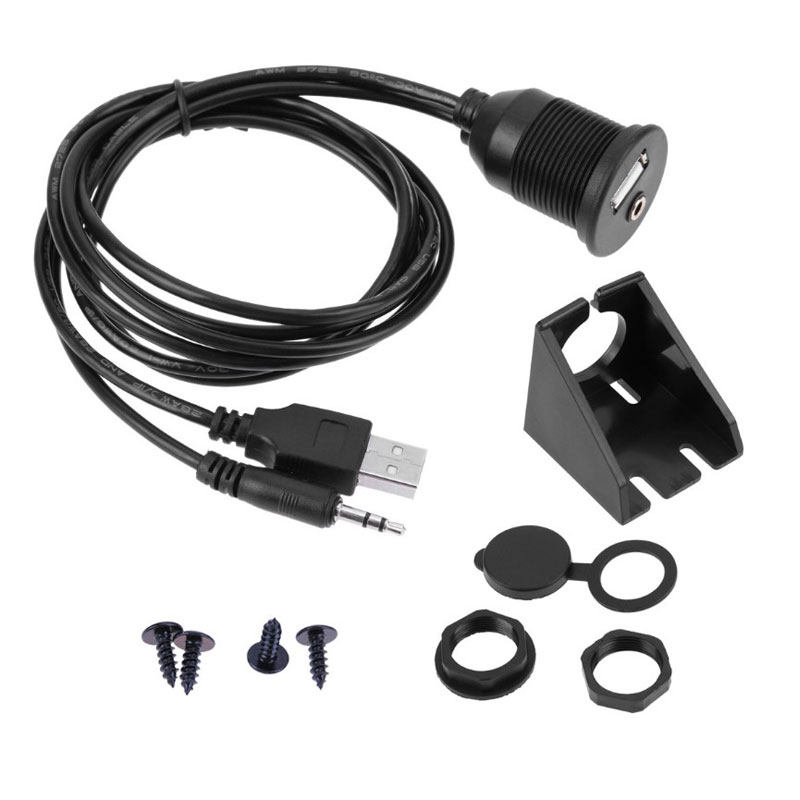 车载USB 2.0 AUX3.5mm音视频线二合一公对母延长线带防水外壳座子
