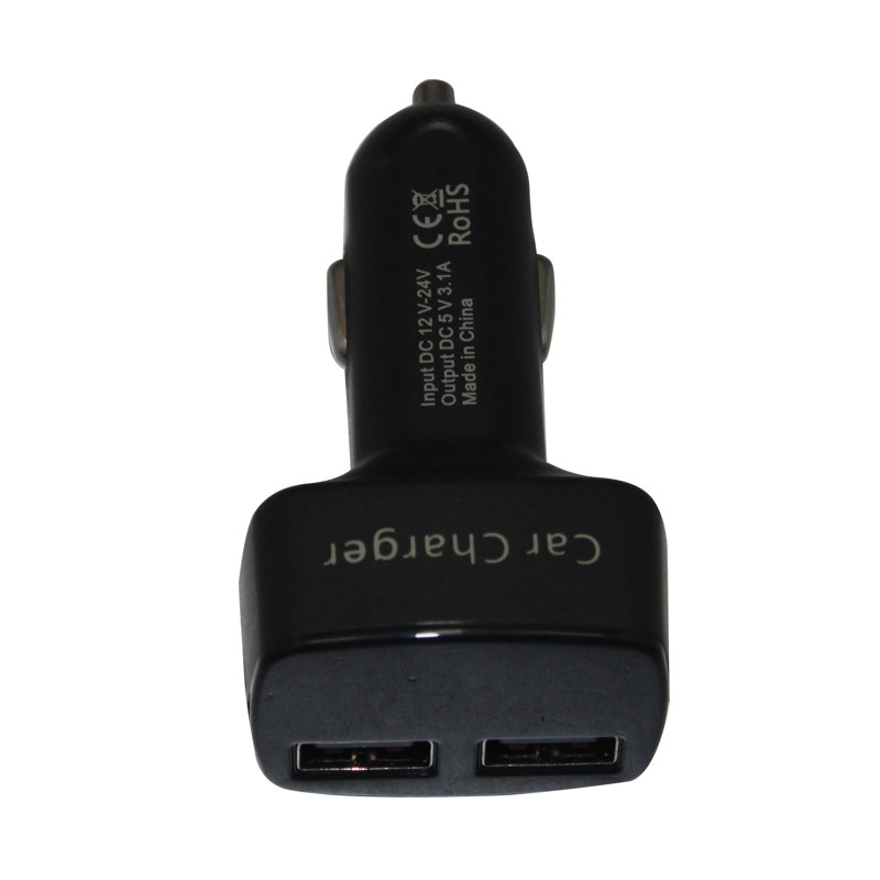 车载充电器适用于三星手机车充点烟器双USB电压表温度计