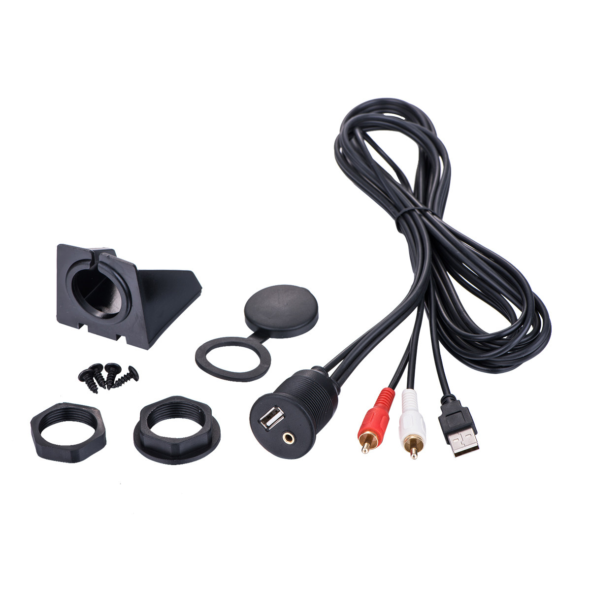 汽车摩托车自行车用USB AUX公母延长线2RCA音频充电转接线材